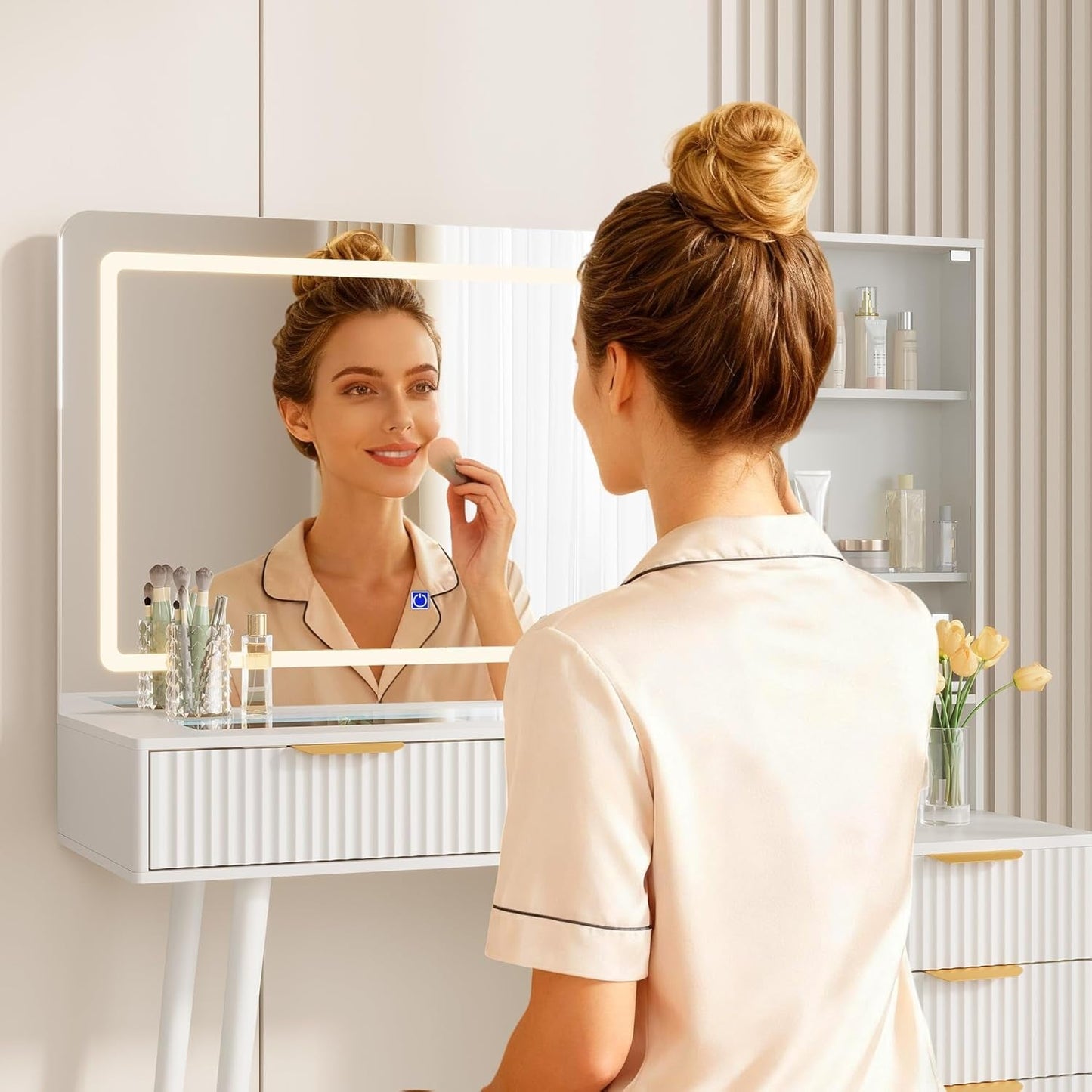 Forty Eight Inch Vanity Desk With Illuminated LED Mirror