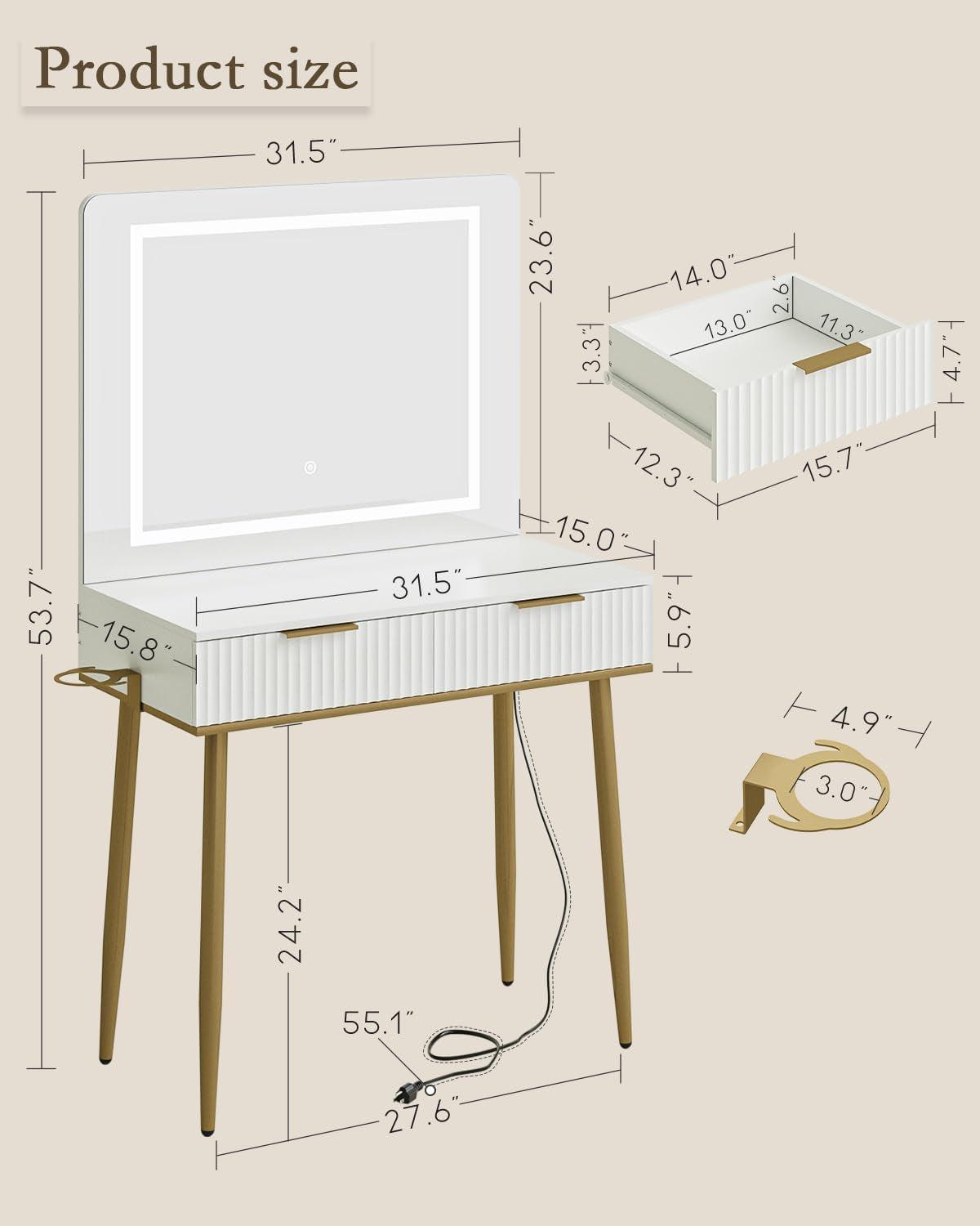 Luxurious White Vanity Desk With Ornamental Accents