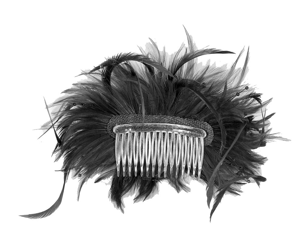 Black custom made feather fascinator comb