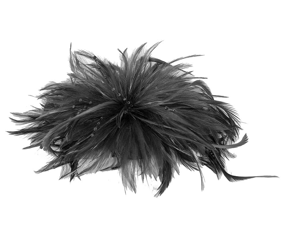 Black custom made feather fascinator comb
