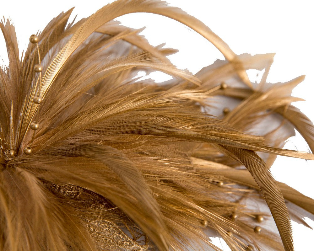 Gold custom made feather fascinator comb