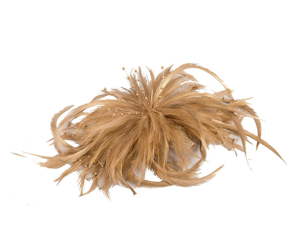 Gold custom made feather fascinator comb