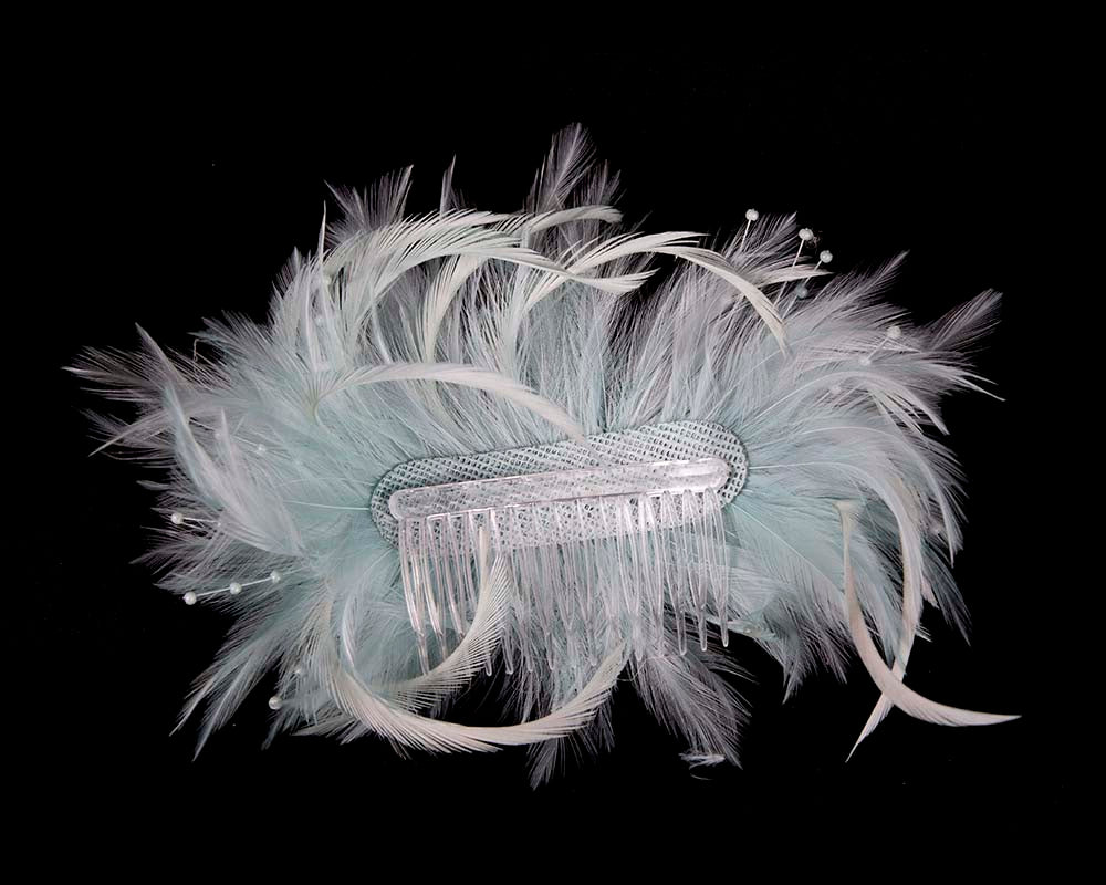 Light blue custom made feather fascinator comb