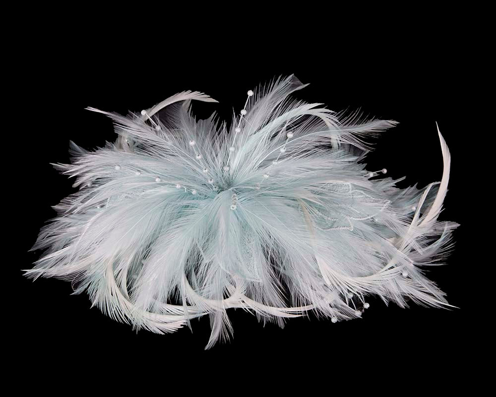 Light blue custom made feather fascinator comb