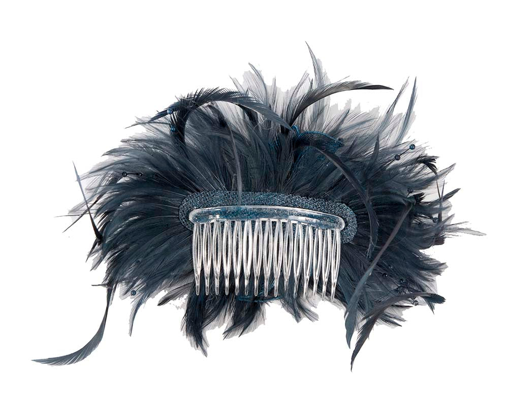 Navy custom made feather fascinator comb
