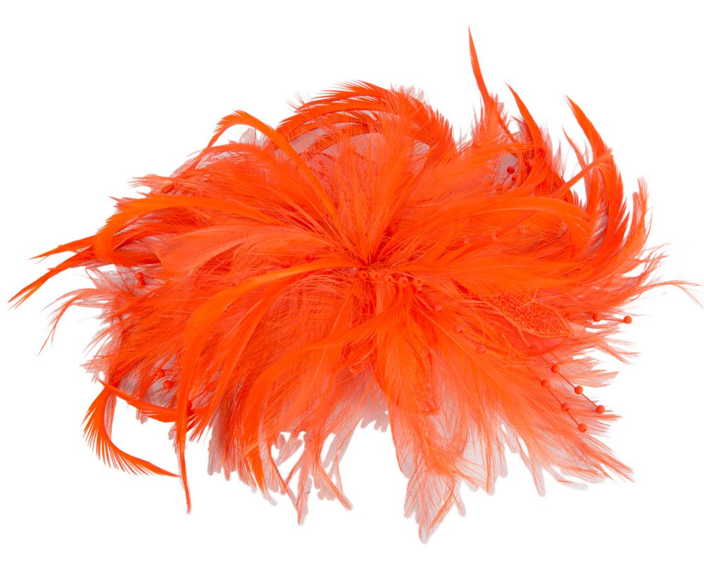 Orange custom made feather fascinator comb