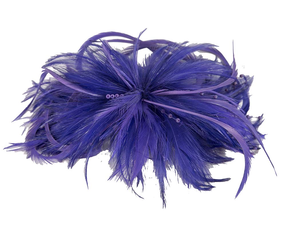 Purple custom made feather fascinator comb