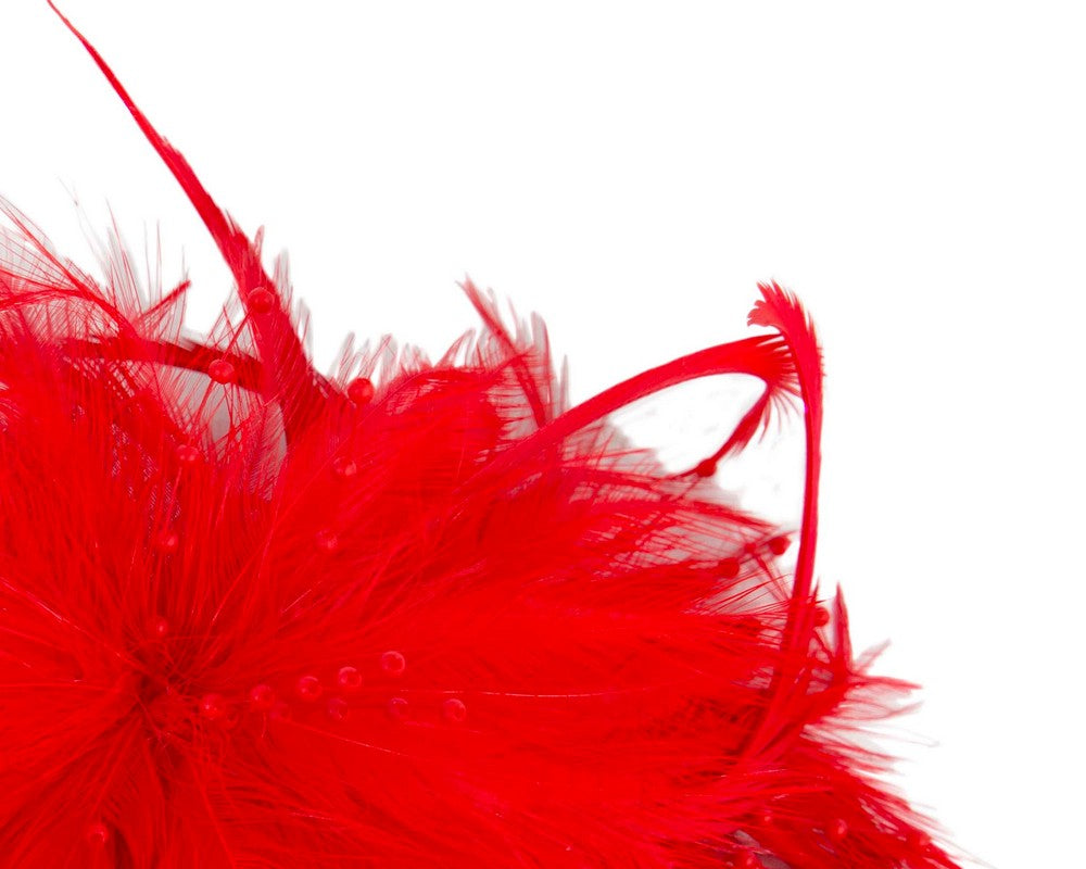 Red custom made feather fascinator comb