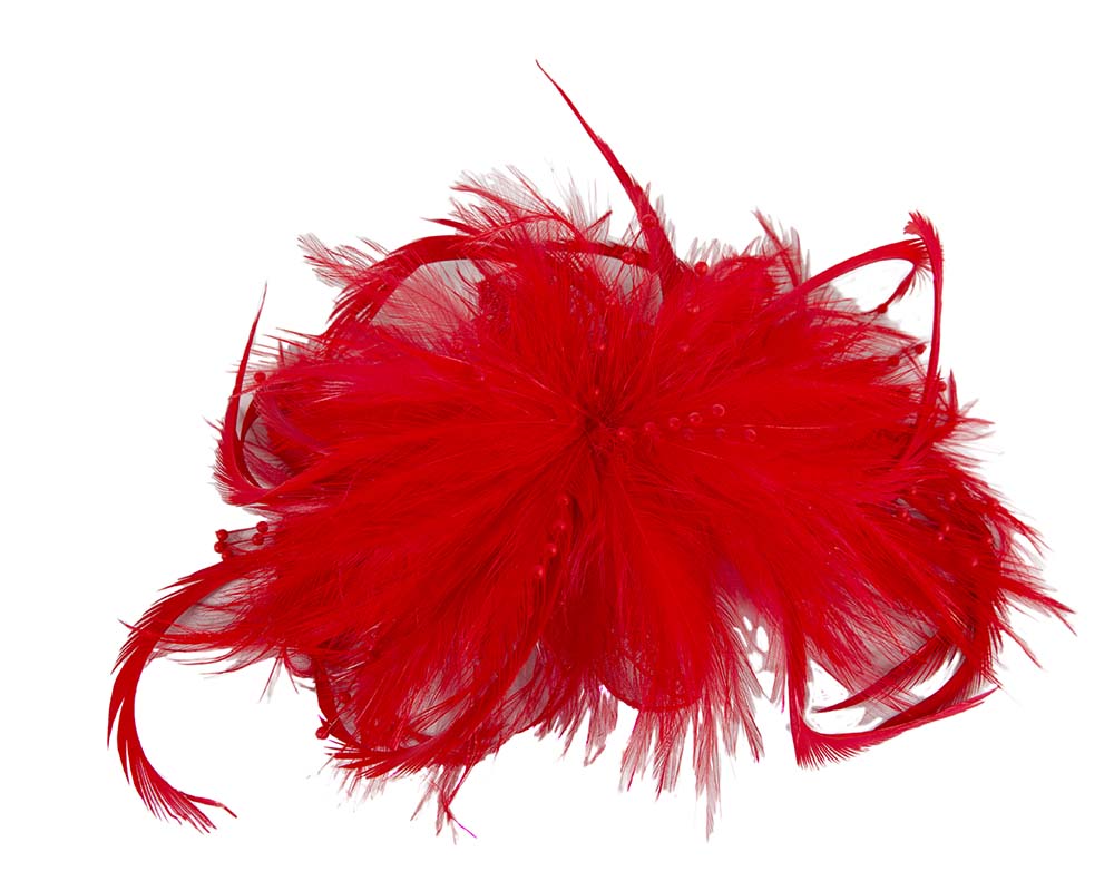 Red custom made feather fascinator comb