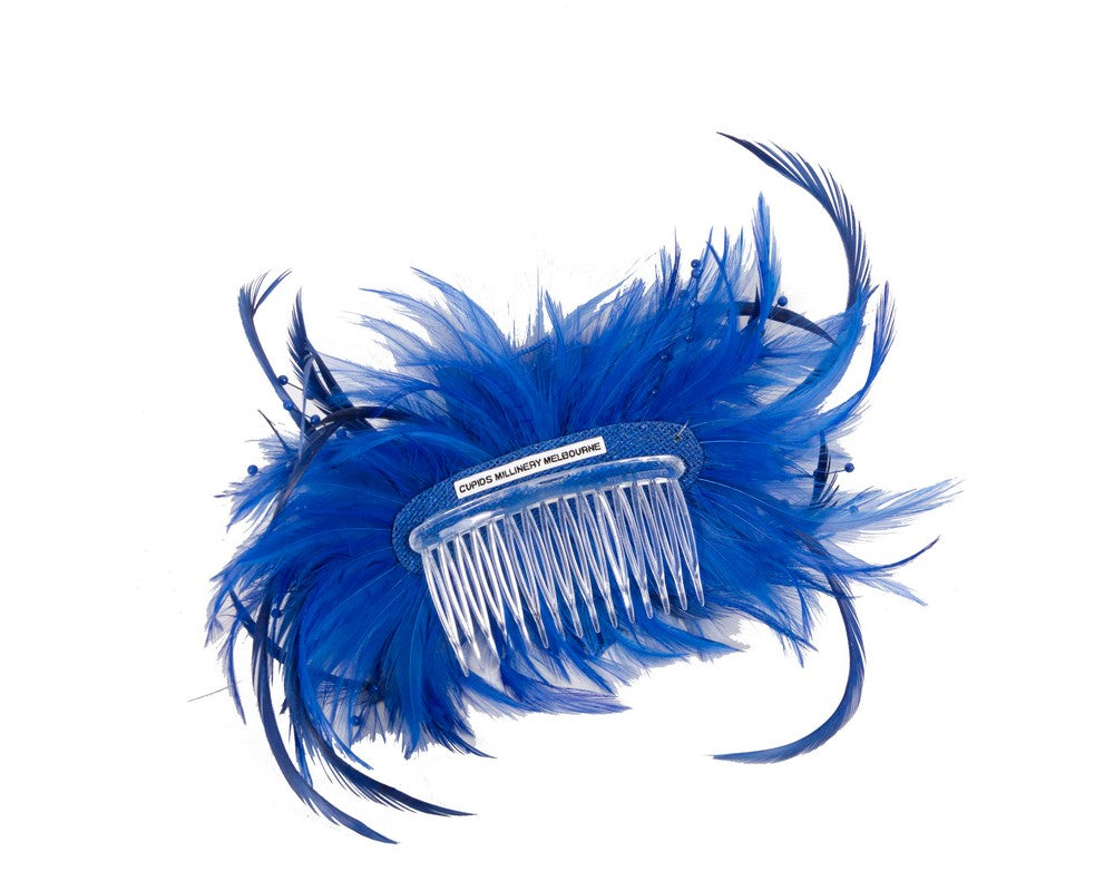 Royal blue custom made feather fascinator comb