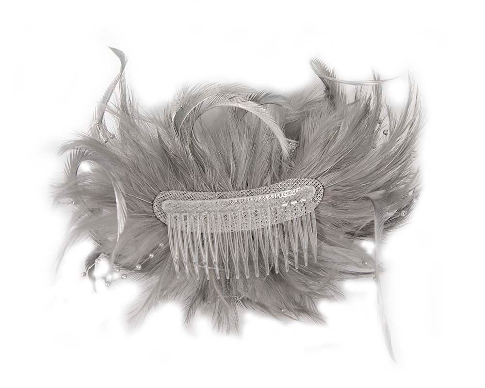 Silver custom made feather fascinator comb
