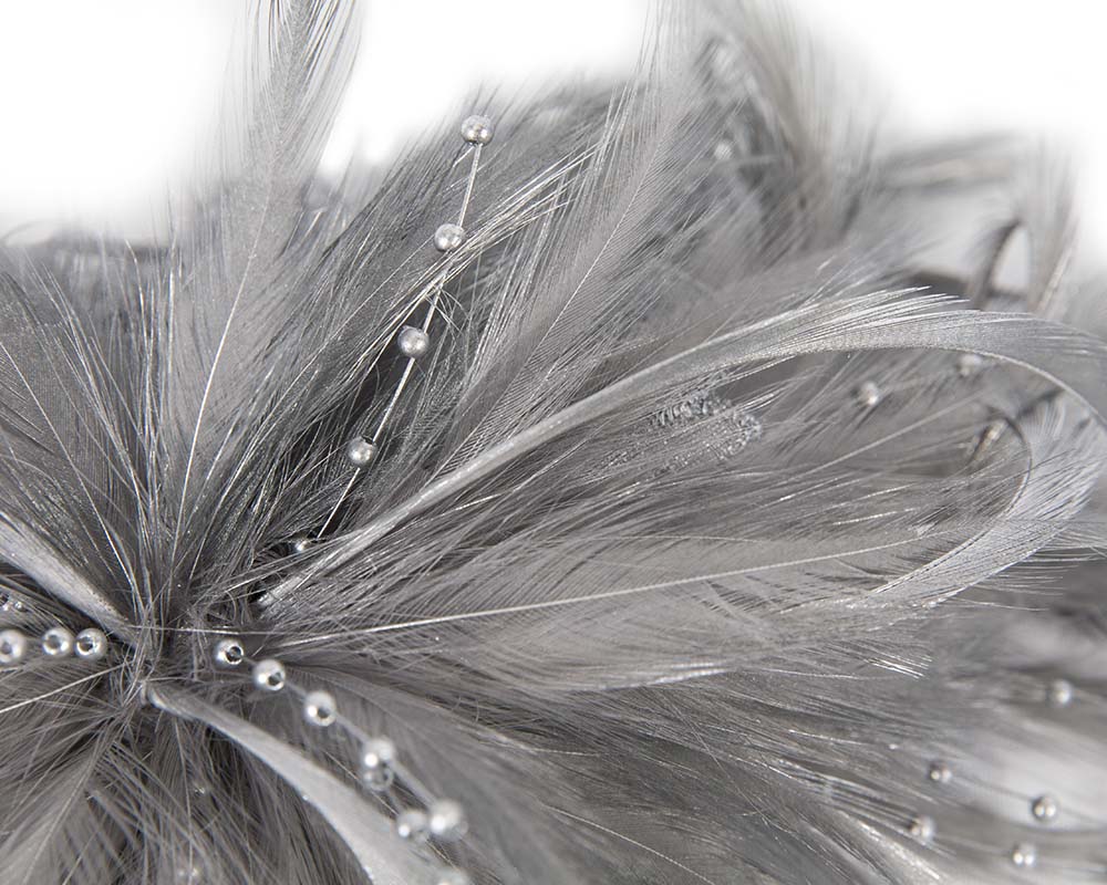 Silver custom made feather fascinator comb