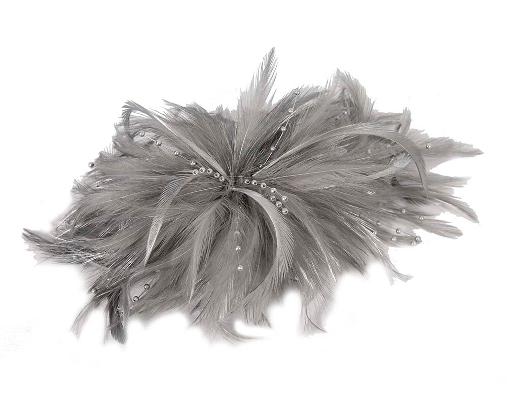 Silver custom made feather fascinator comb