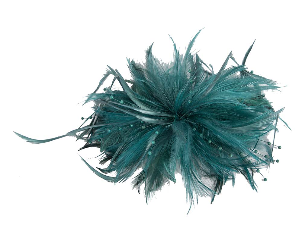 Teal custom made feather fascinator comb