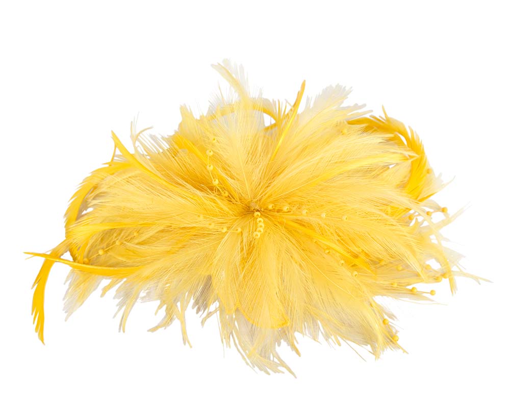 Yellow custom made feather fascinator comb