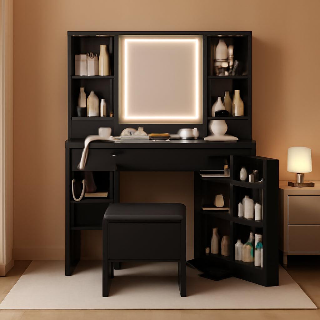 Corner Vanity Desk With Illuminated Mirrored Lights