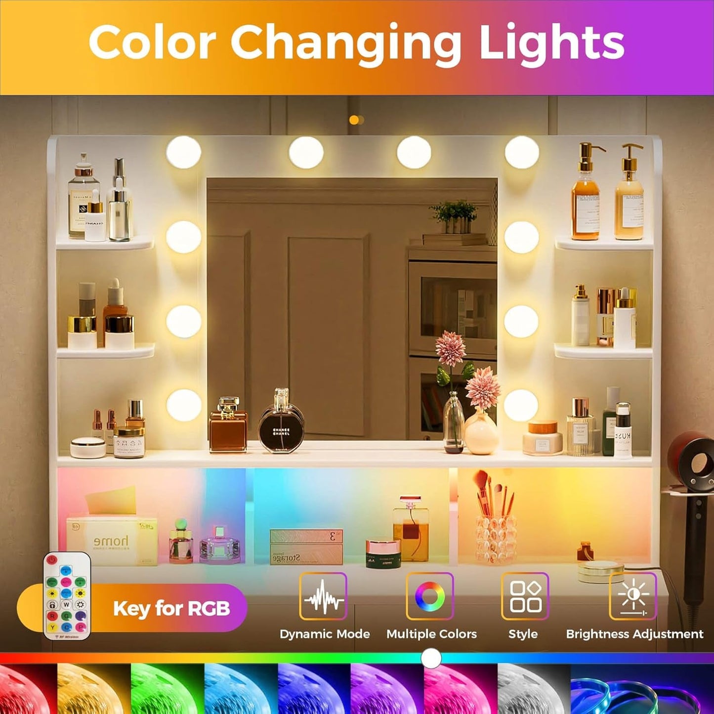 White LED Vanity Desk With Illuminated Makeup Mirror