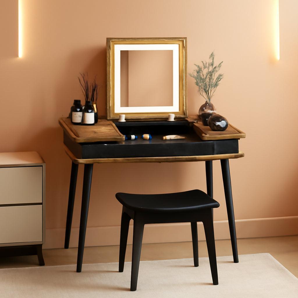Rustic Brown Vanity Desk With Customizable Lighting