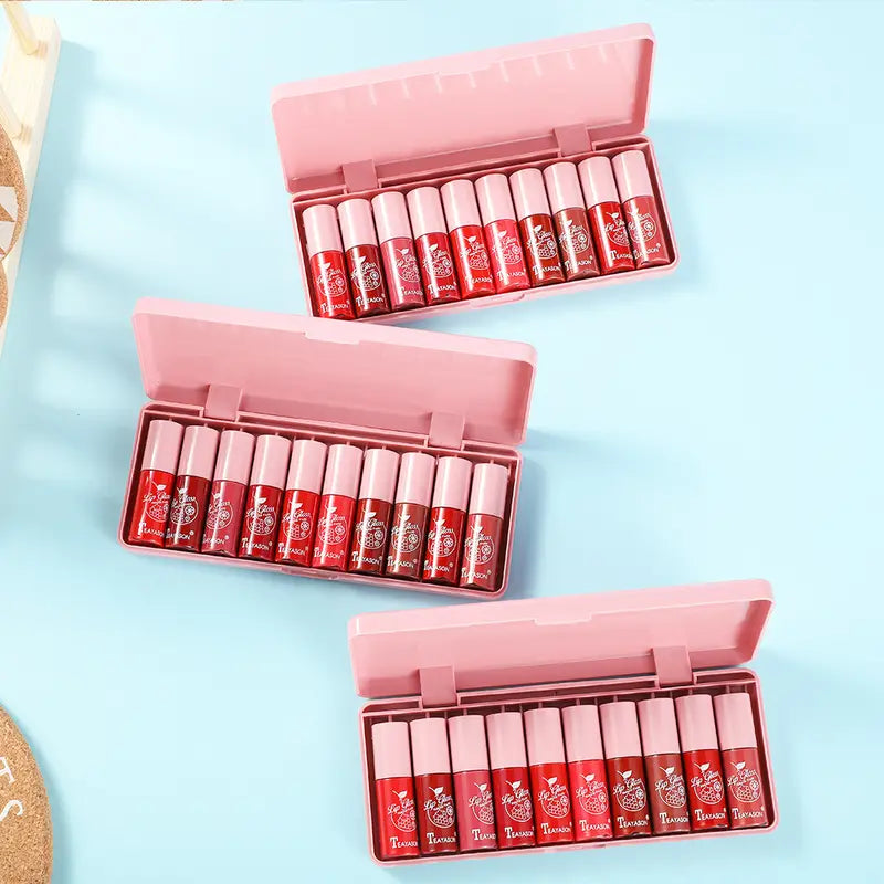 10 pcs Shimmer Mini Lip Gloss Kit - Hydrating Liquid Lipsticks Long Lasting