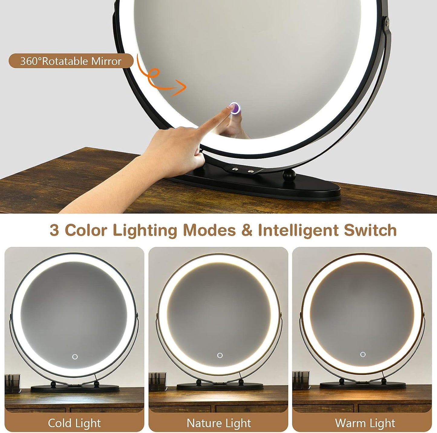 Vanity Desk With Adjustable Lighted Mirror Drawers