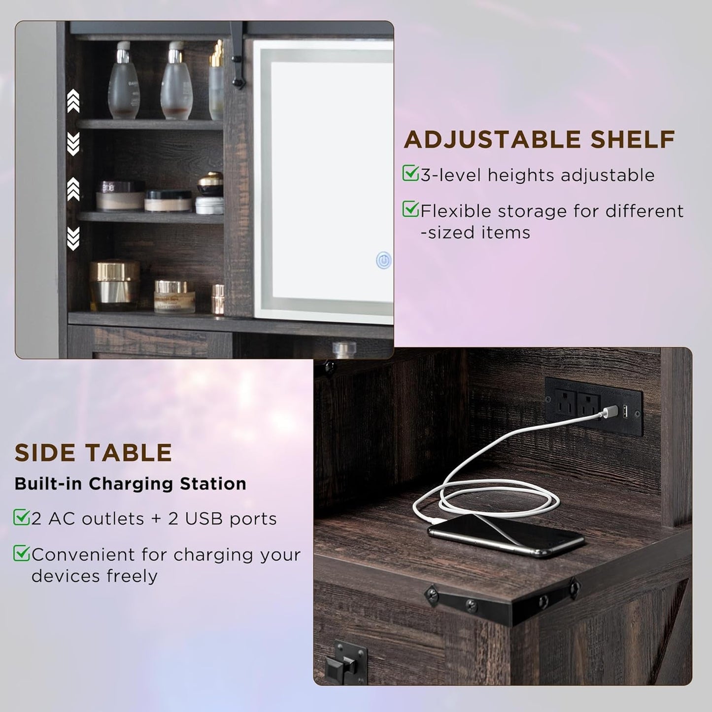 48-Inch Farmhouse Style Vanity Desk With LED Mirror