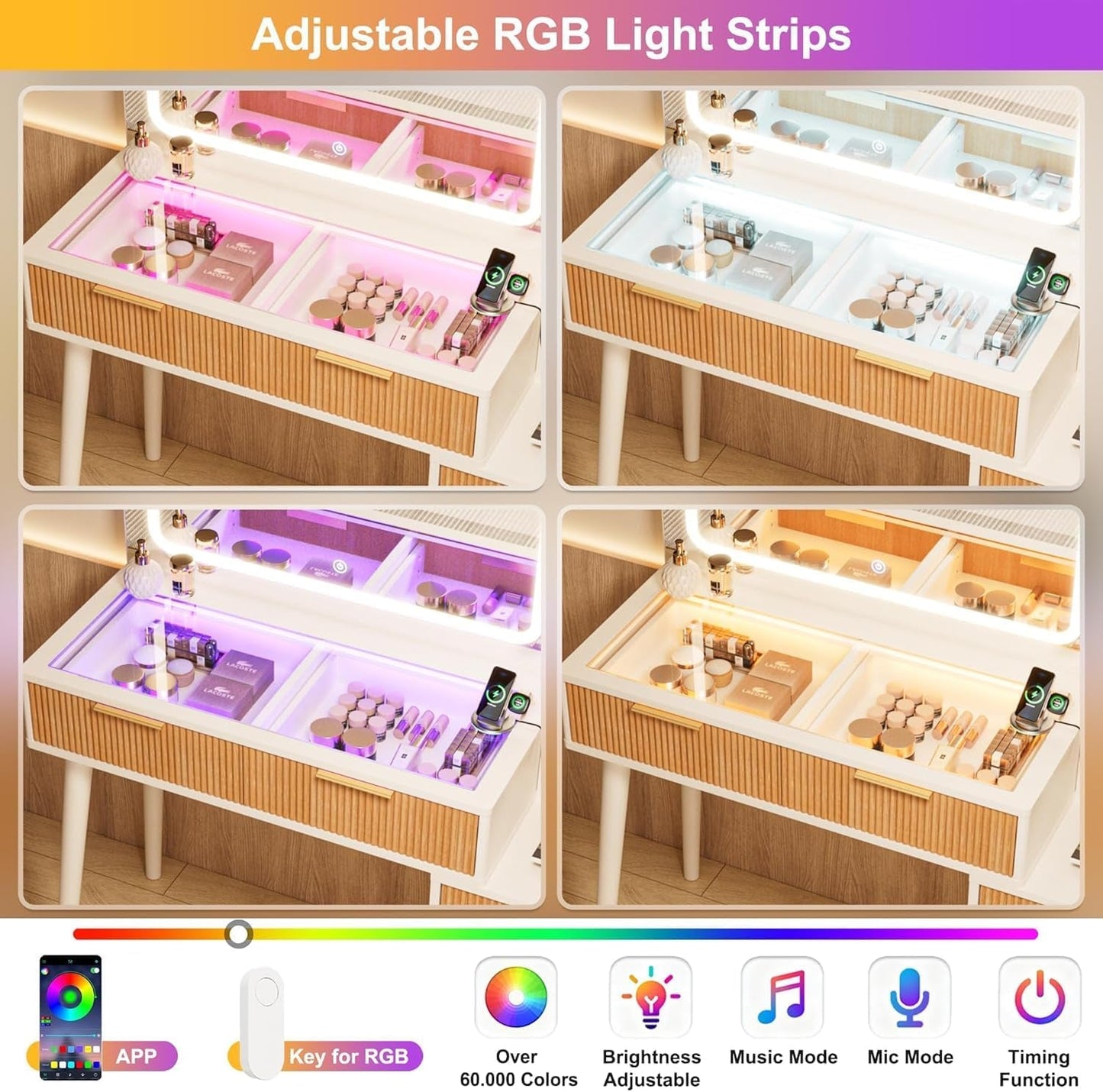 44 Inch Vanity Desk Includes Illuminated Makeup Mirror