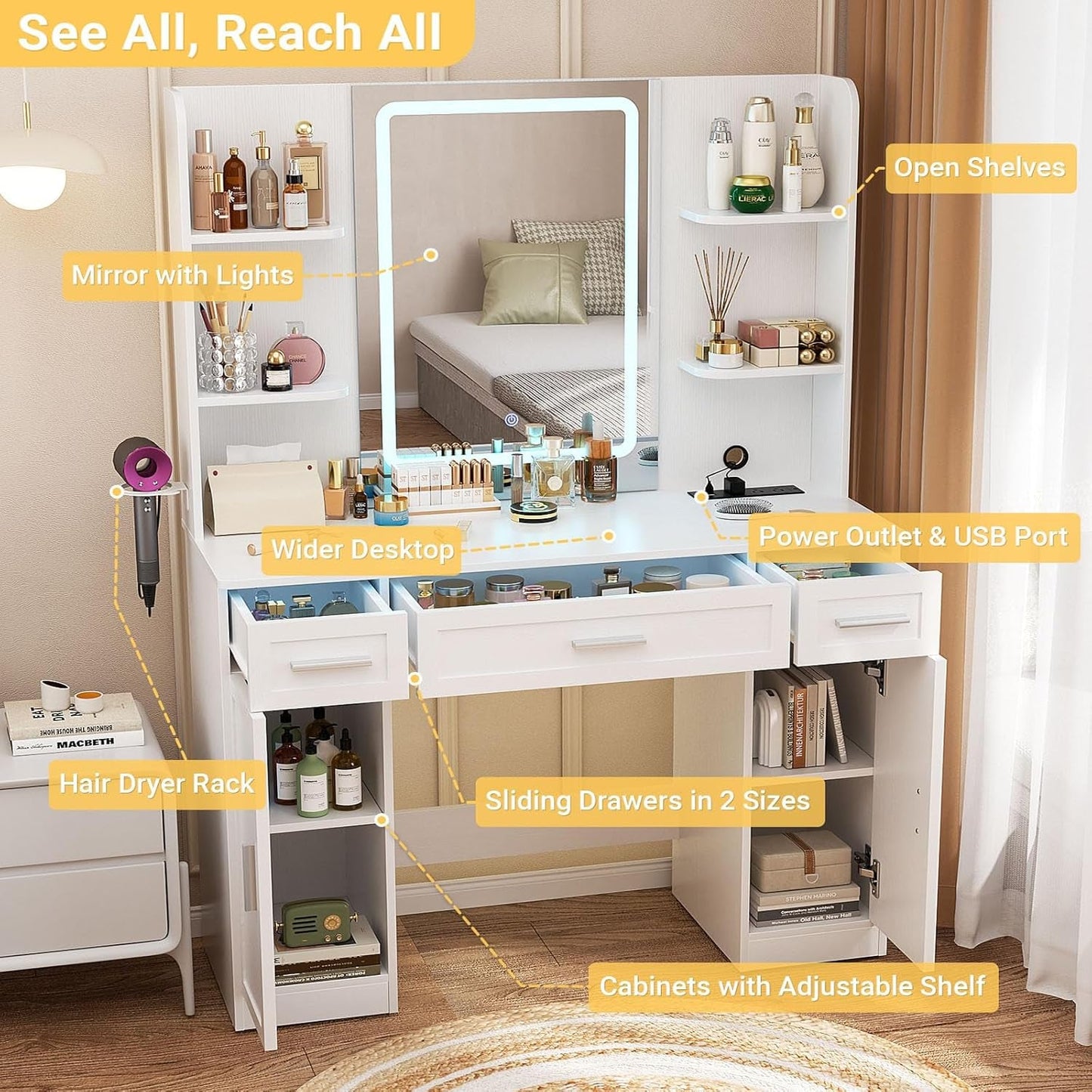 Vanity Desk 42 Inch ChromaticIllumination LED Mirror