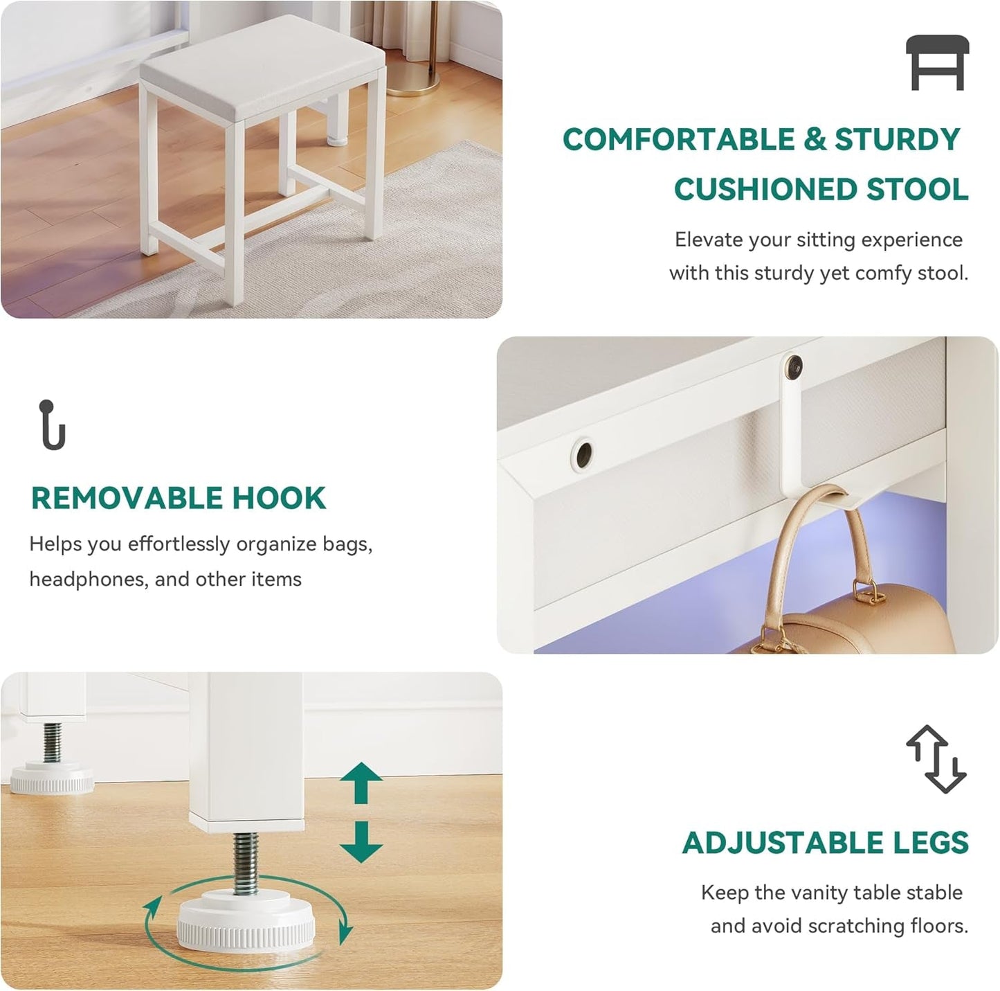 Vanity Desk With Four Drawers And Lighting USB Charging Port