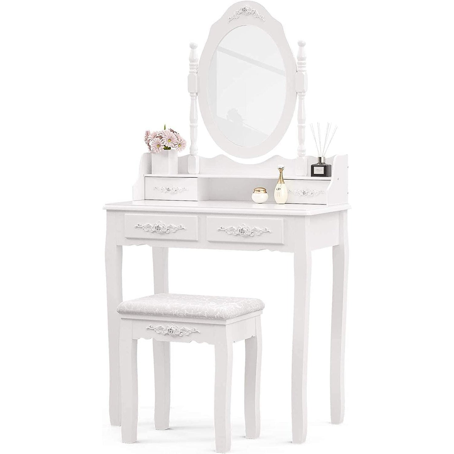 White Vanity Table Set With 360 Degree Rotating Mirror