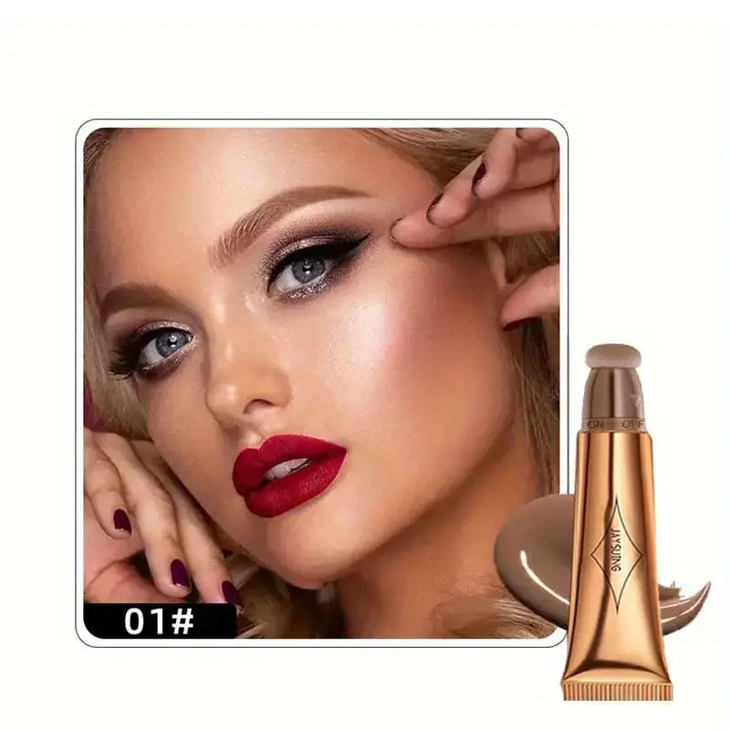 NNETM Waterproof Highlighter Contour Creamy Liquid Stick Cushion - All-in-One Contour, Blush, and Highlight Makeup