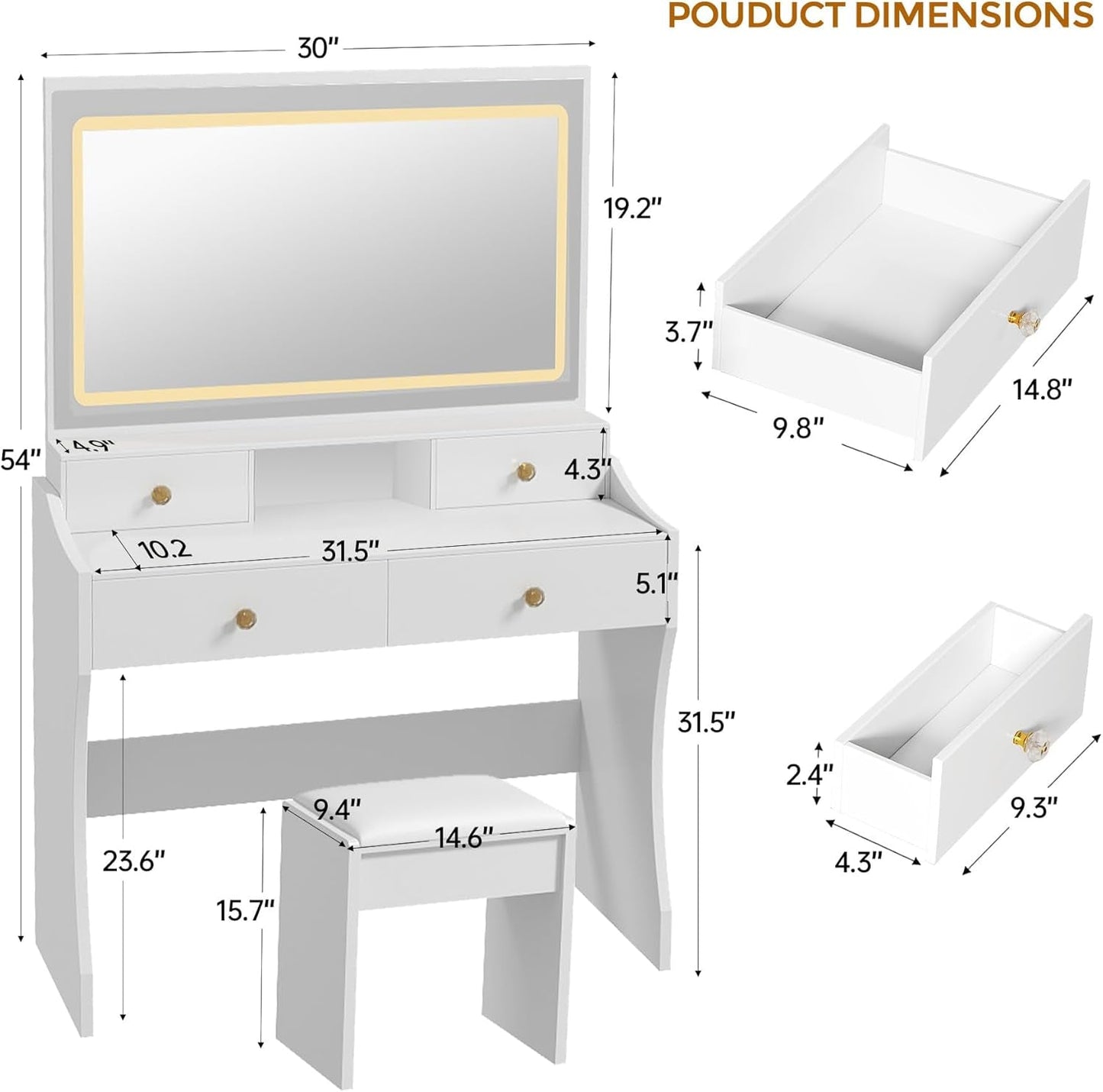 Makeup Vanity White Desk With Multifunctional Mirror
