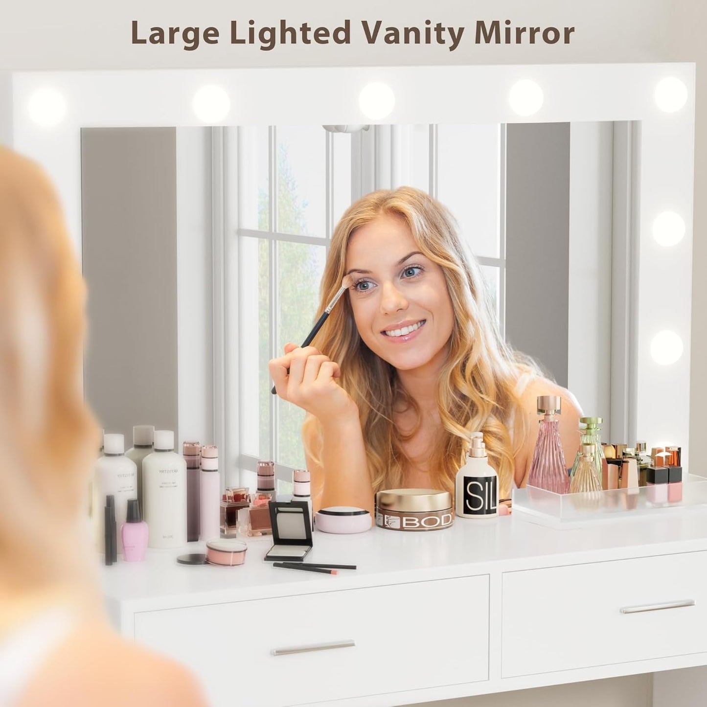 White 35 Inches Vanity Desk With Illuminated Mirror