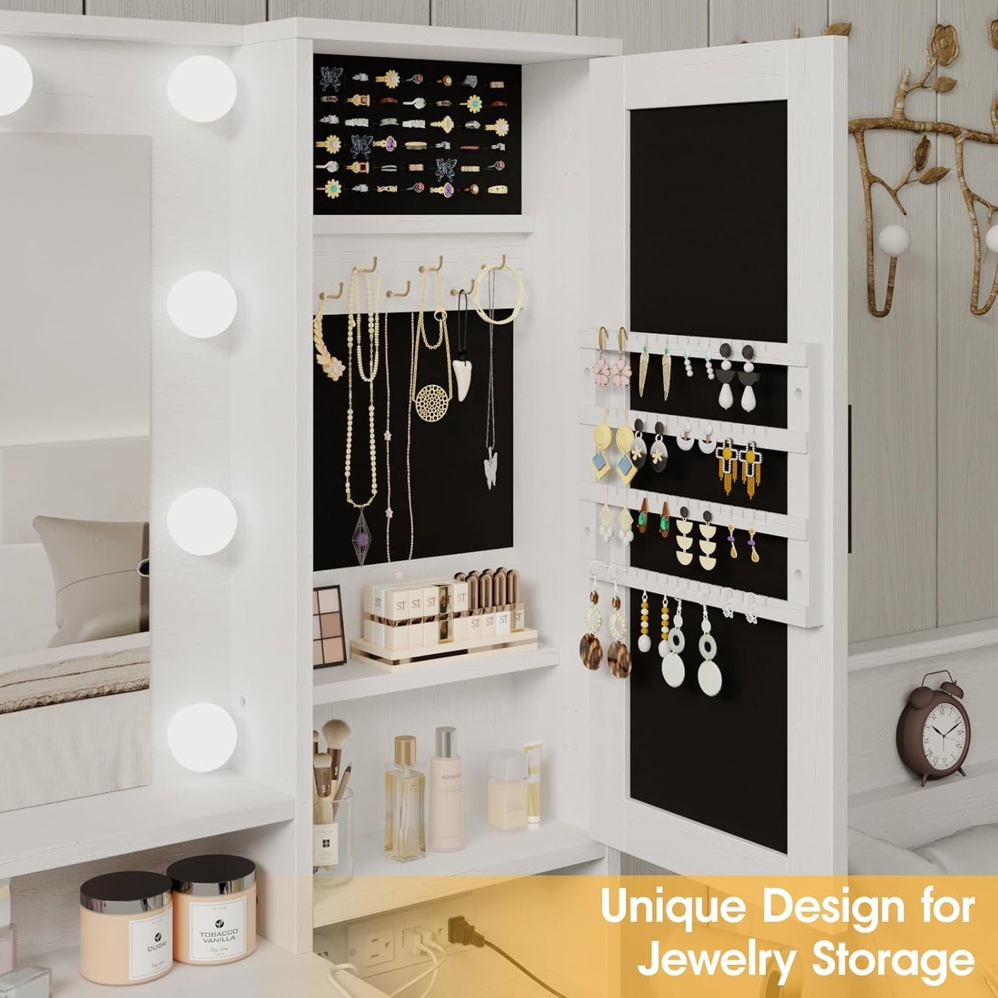 36 Inch Antique White Vanity Desk With LED Illumination