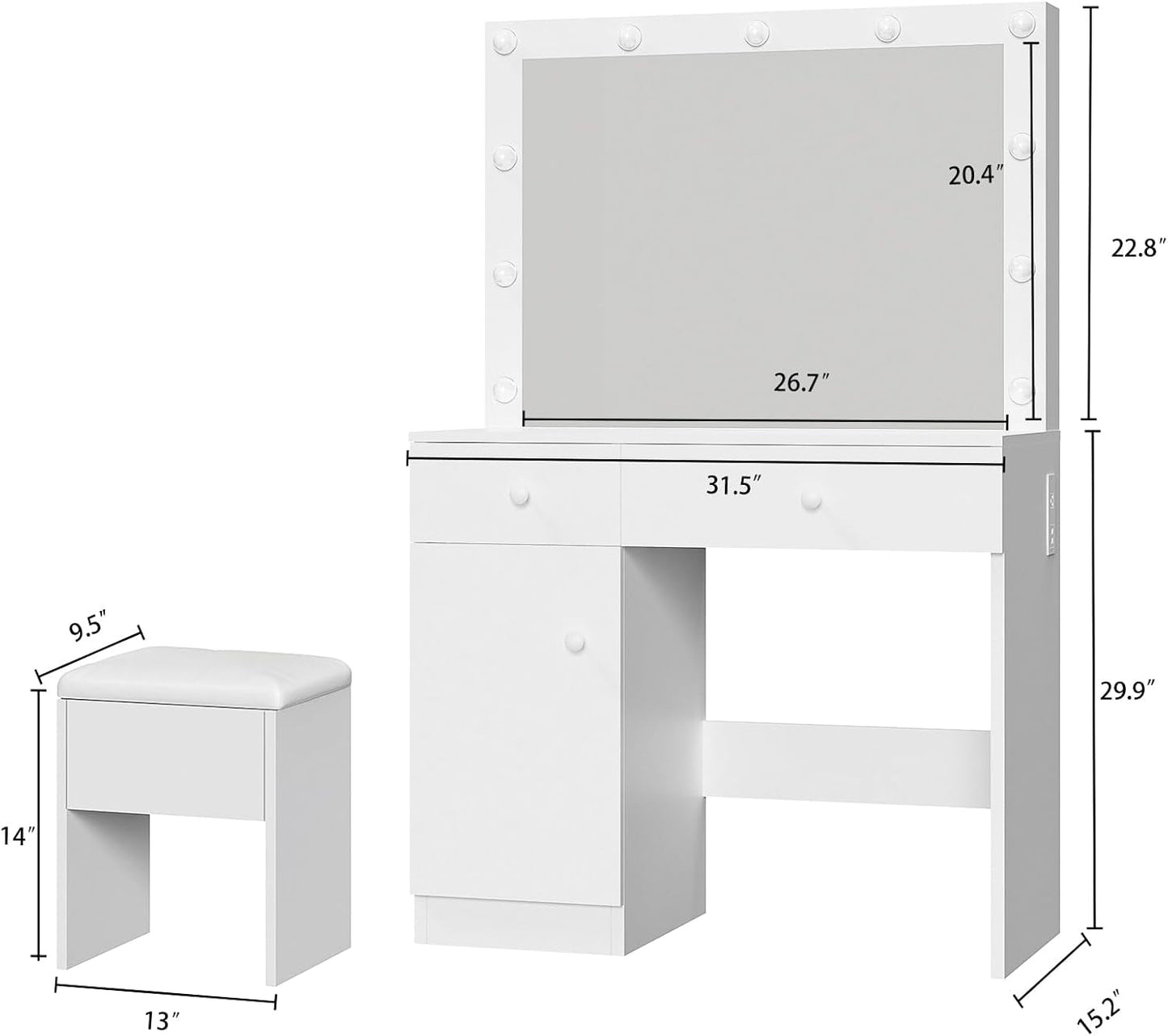 White Multifunctional Vanity Desk With LED Illumination
