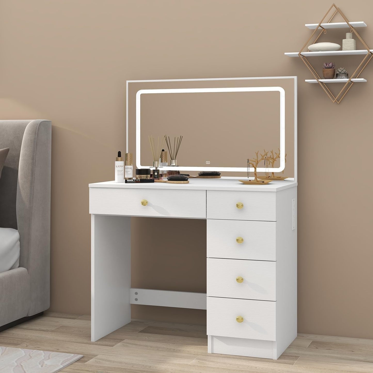 Makeup Vanity With Multicolor Lighting Mirror White