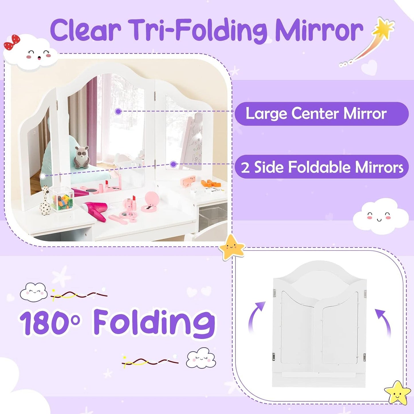 White Princess Vanity Desk Featuring Detachable Mirror