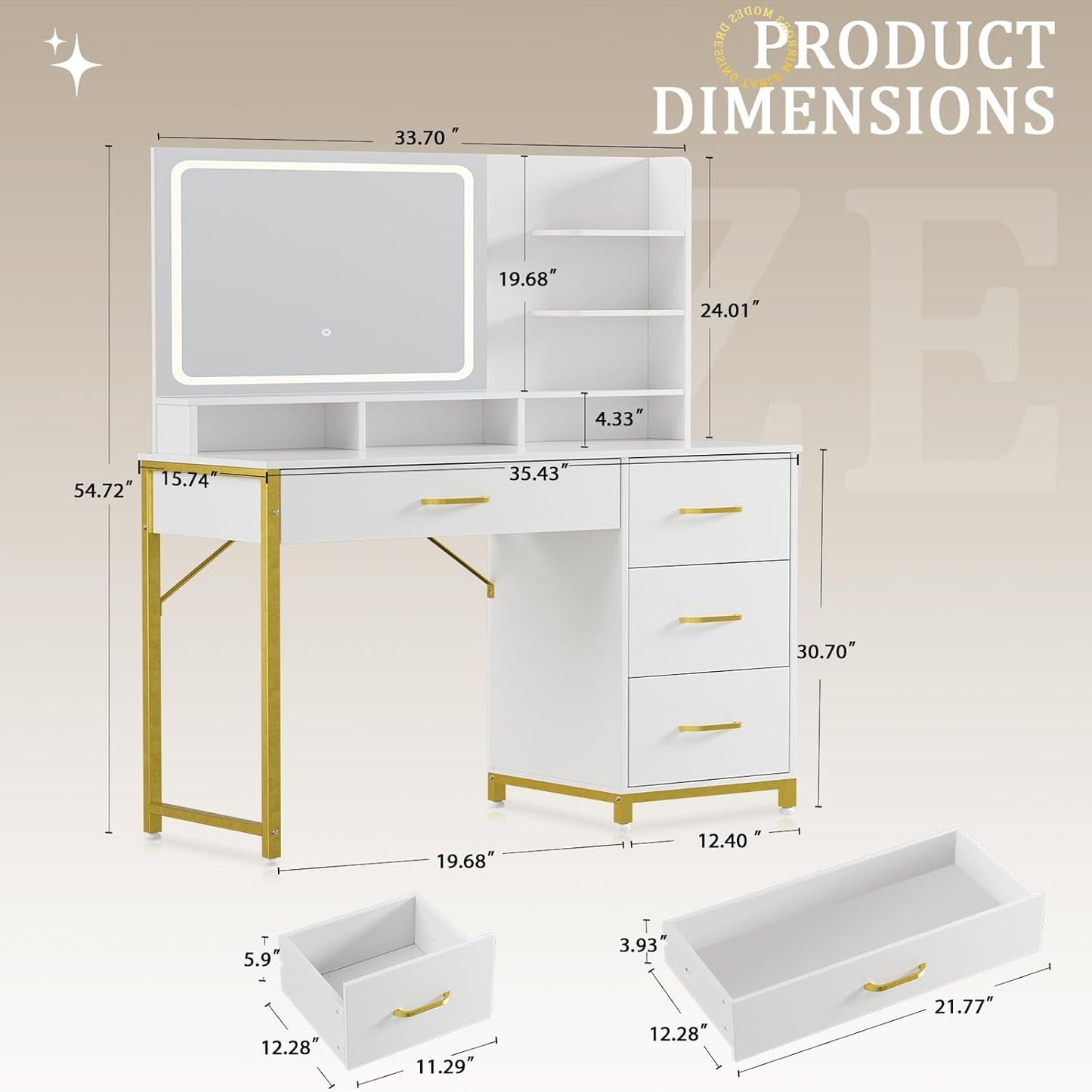 Pearl White Vanity Desk With Customizable Lighting