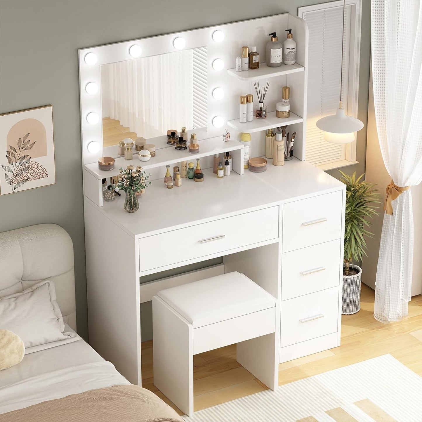 Luxurious White Vanity Desk Featuring LED Illumination