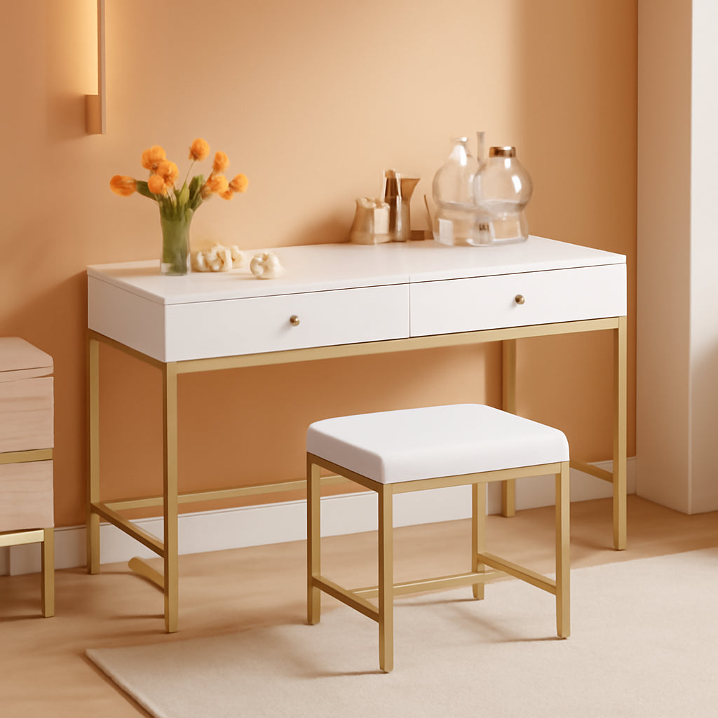 Elegant White Gold 35.4-Inch Architectural Vanity Desk