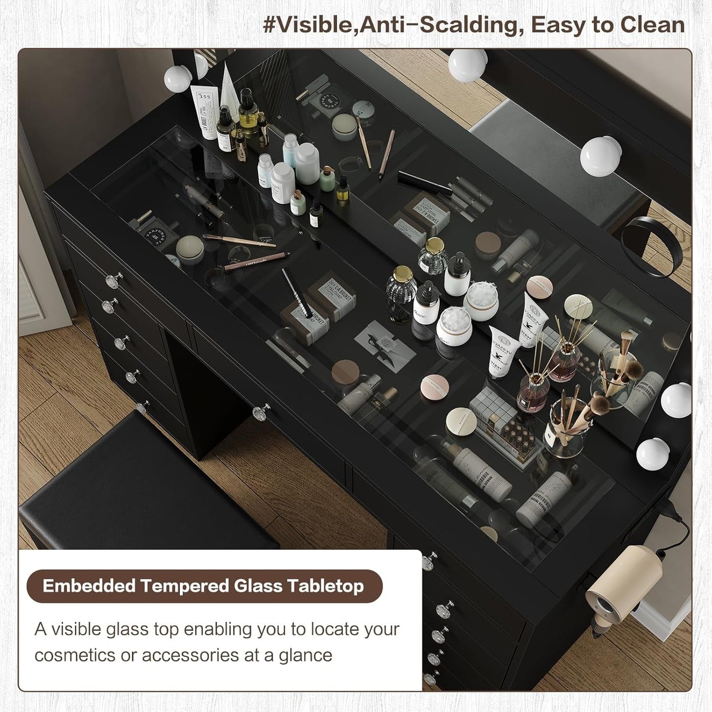 Makeup Vanity Desk With Hollywood Illumination Mirror