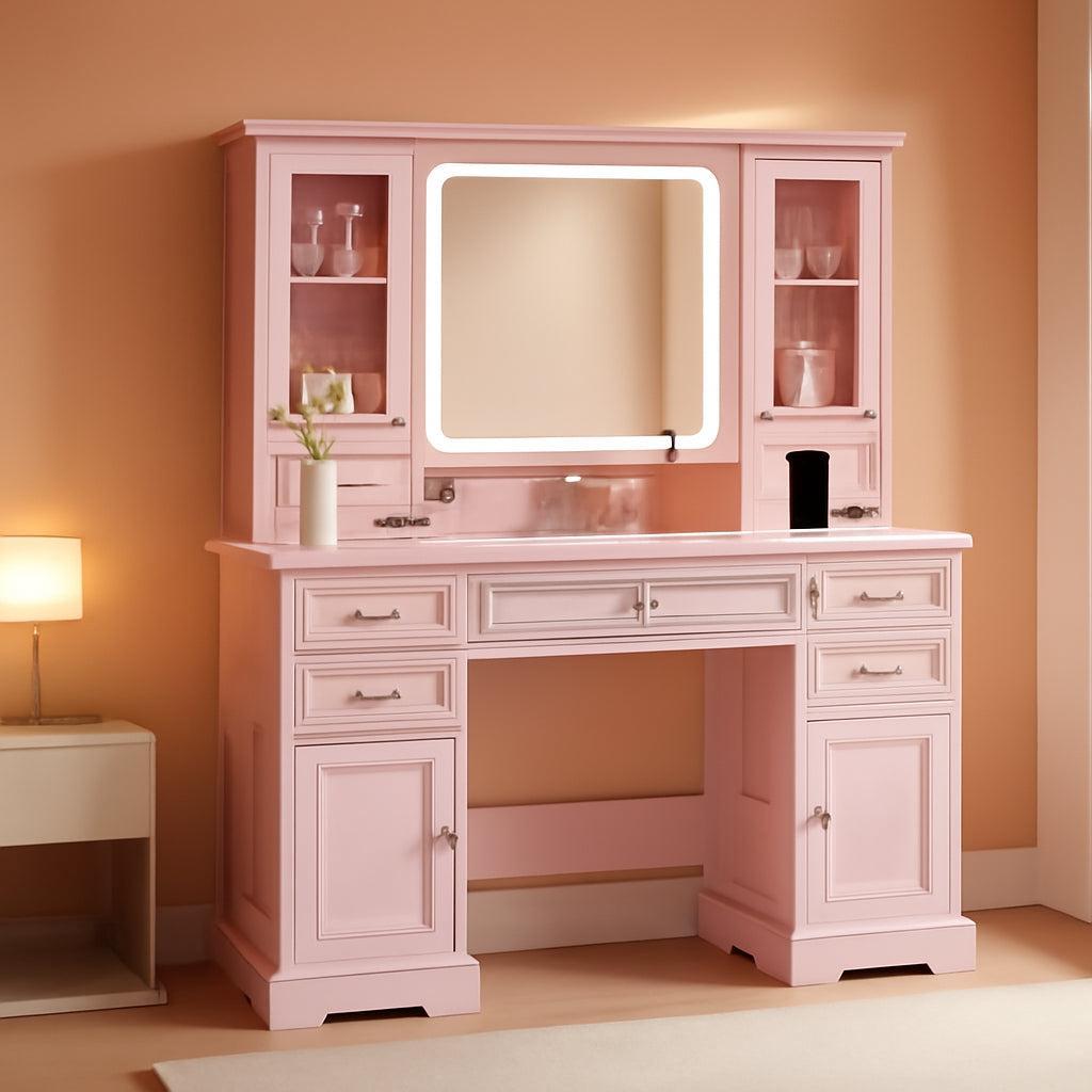 Pink Vanity Desk With Premium LED Illuminated Mirror