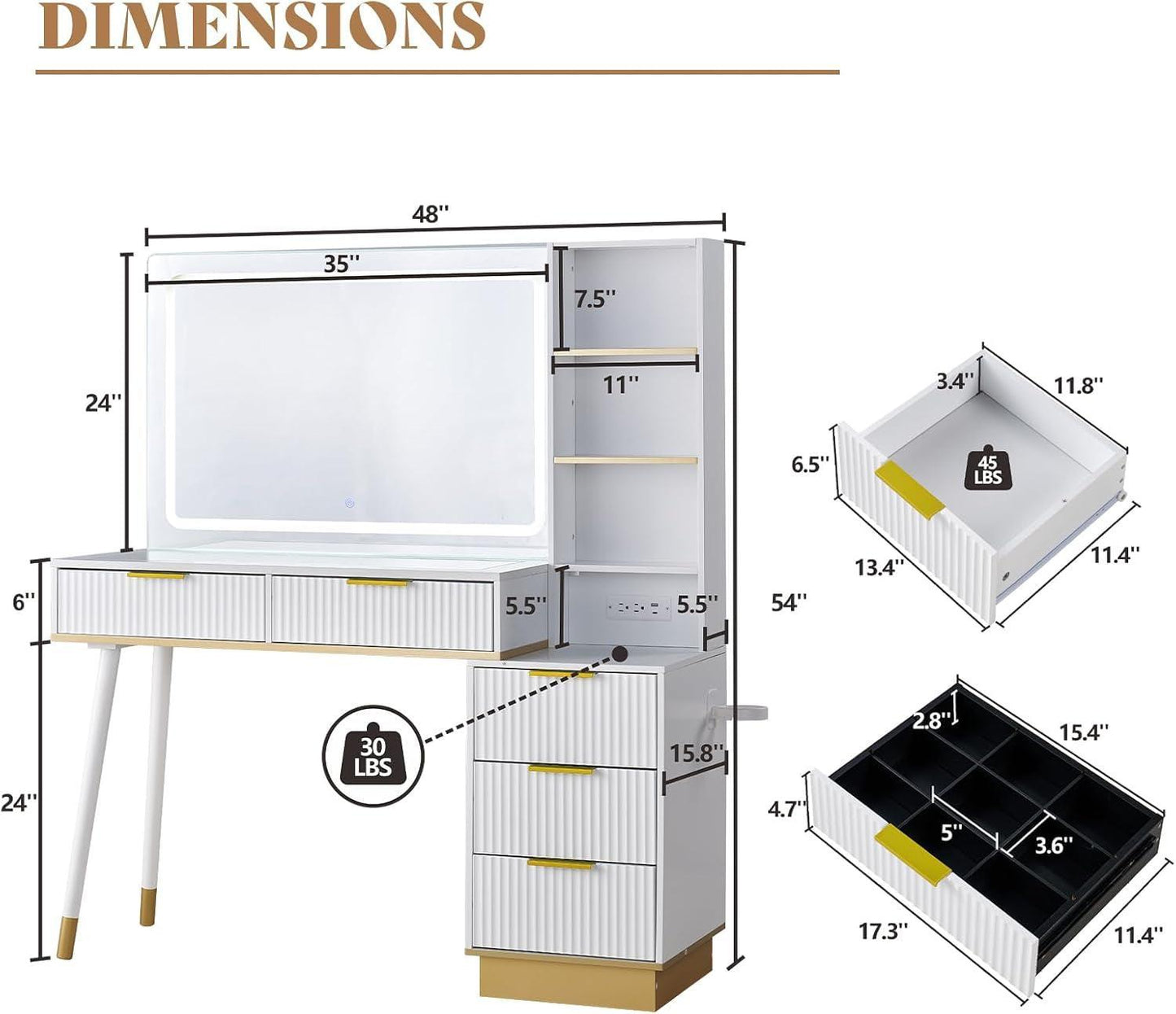 48 Inch Vanity Desk Luminescent Illuminated Mirror