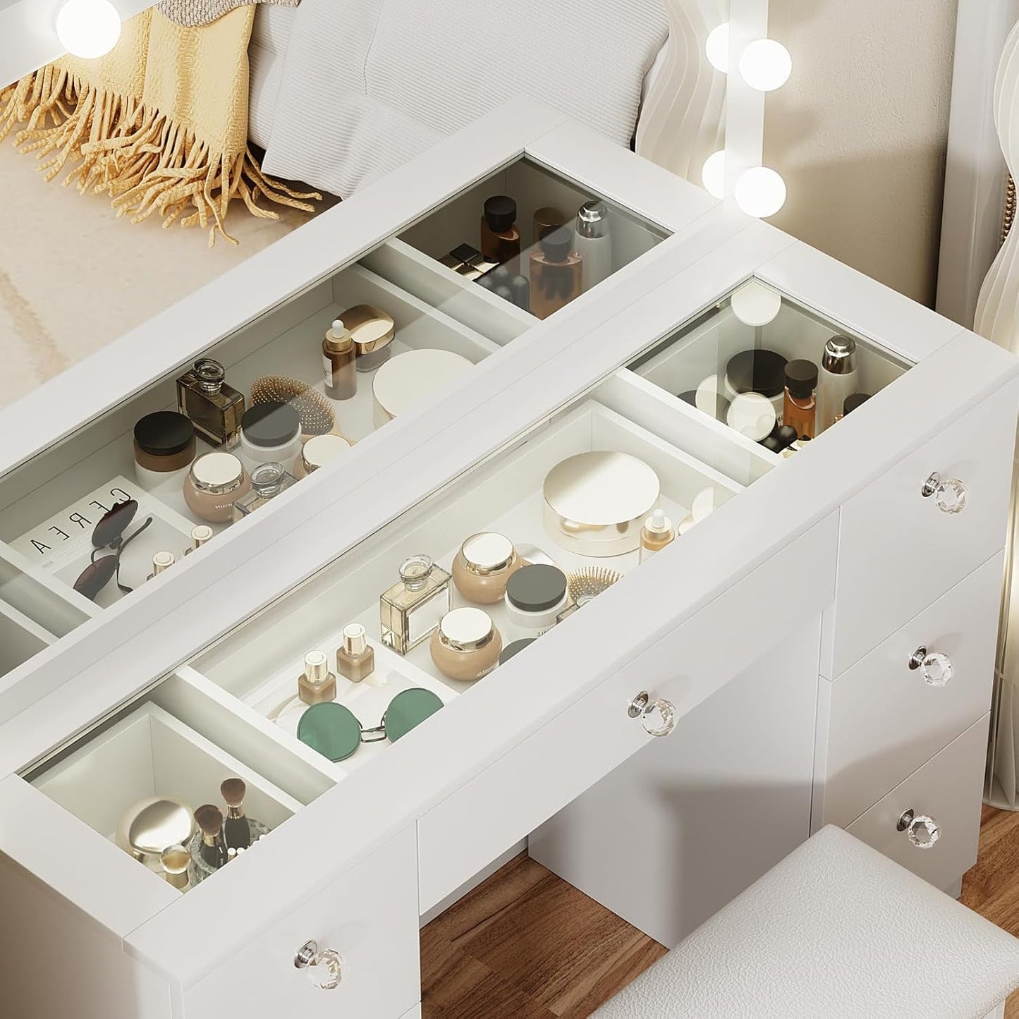 White Lighted Vanity Desk With Adjustable Brightness