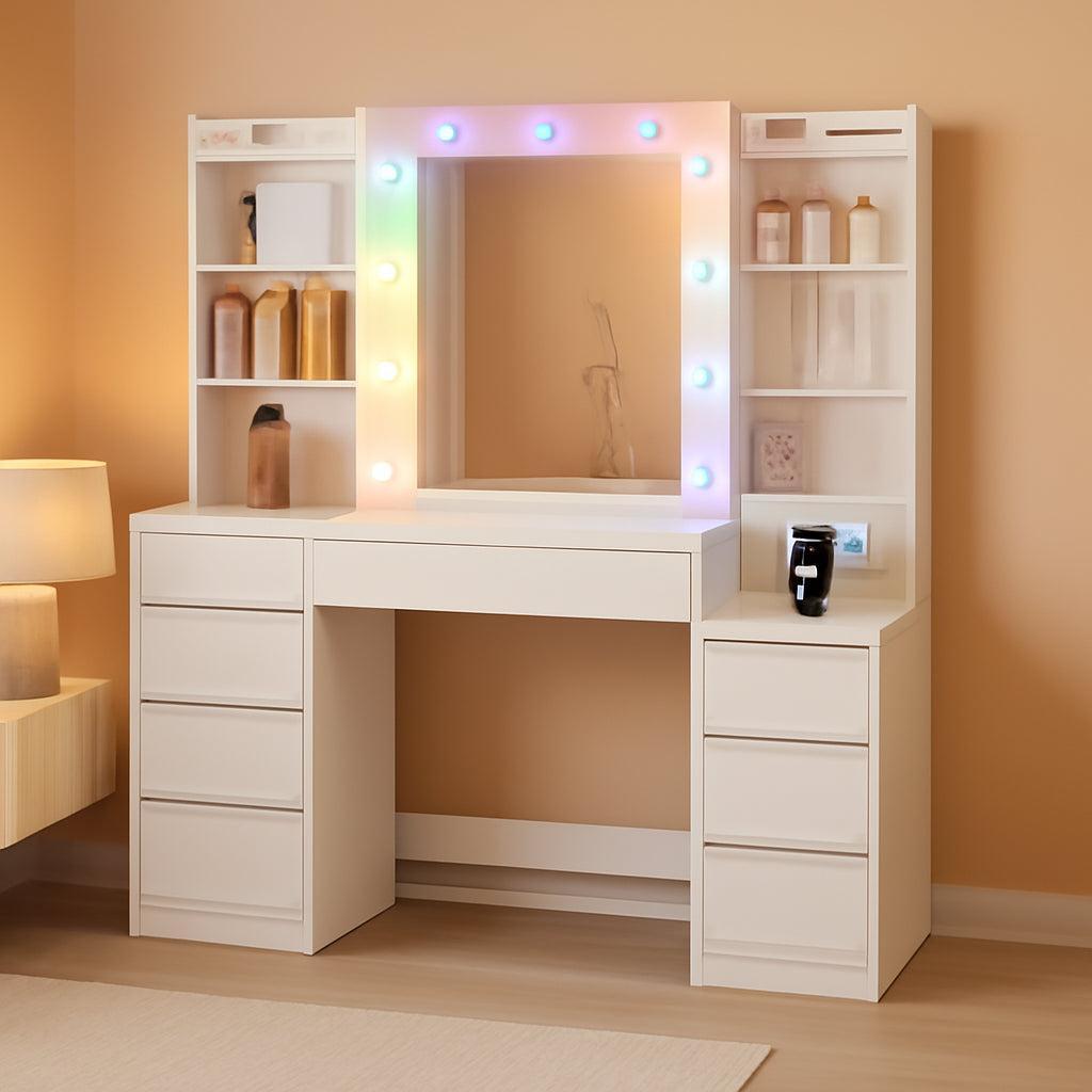 White 47 Inch Vanity Desk Multicolor RGB LED Lighting