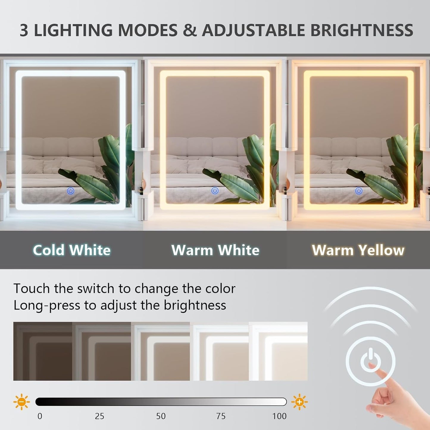 White Vanity Desk With Mirror RGB Ambient Lighting Pro