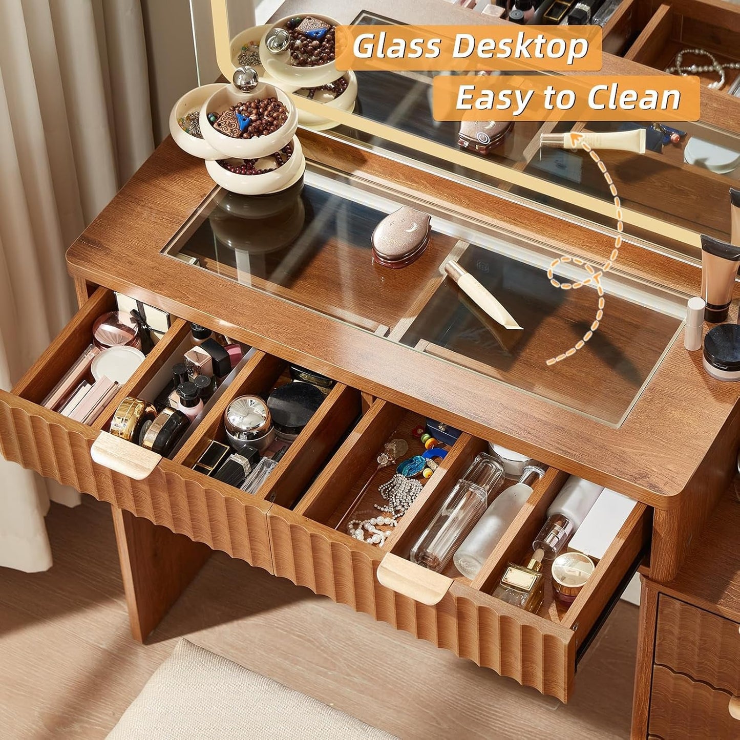 43.5 Inch Vanity Desk With Integrated Mirror Lights