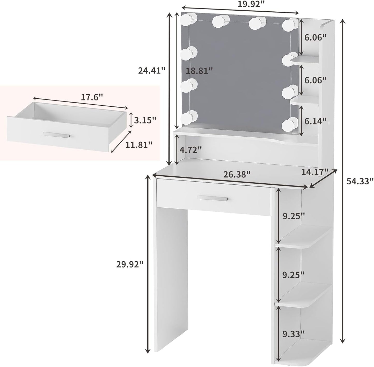 White Makeup Vanity Dresser With Illuminated Mirror