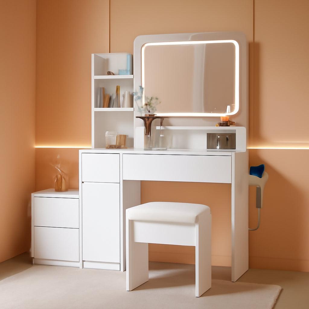 White Vanity Desk With Integrated LED Illumination
