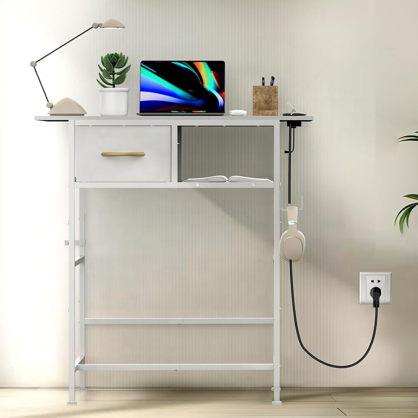 White Cosmetic Vanity Desk With Integrated Charging