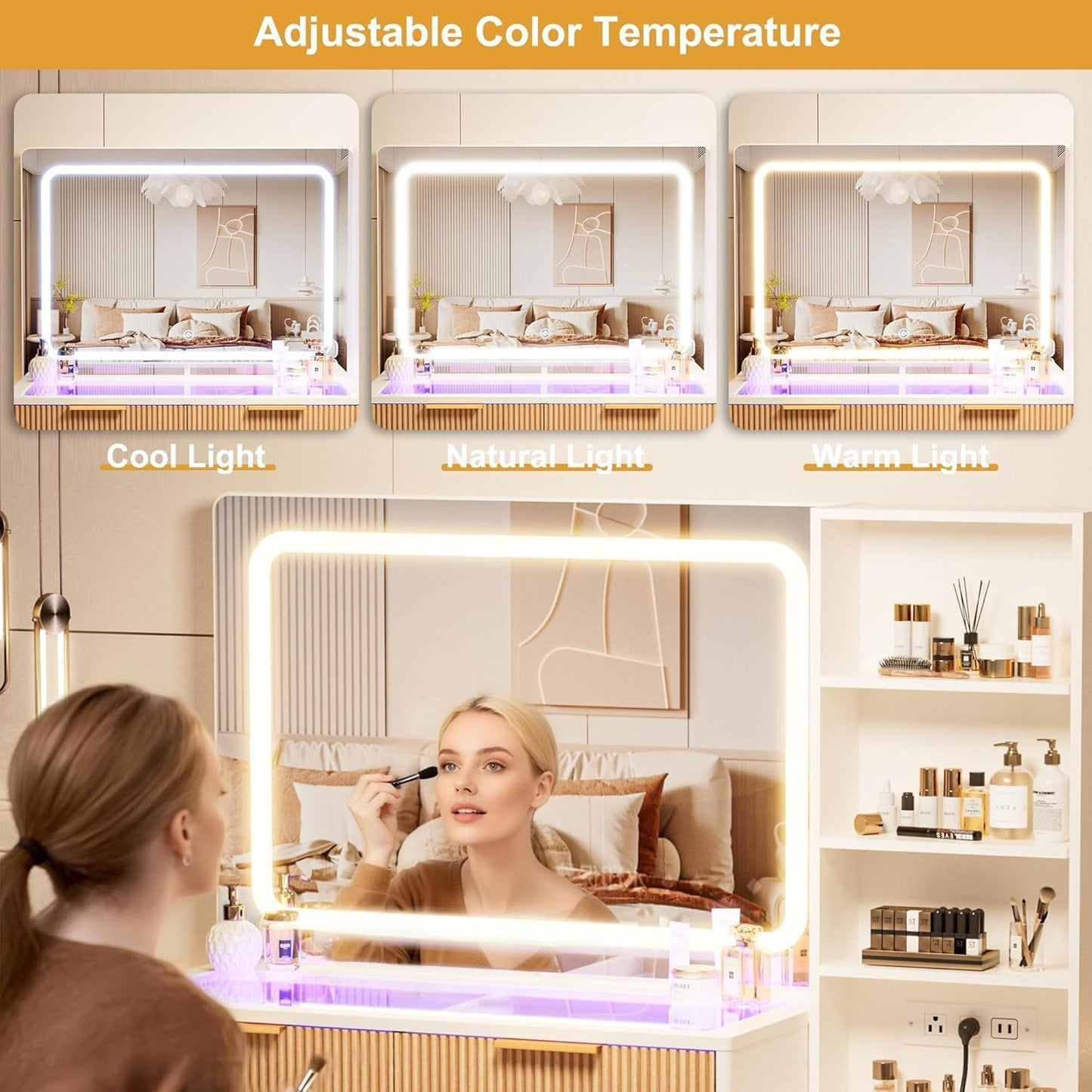 44 Inch Vanity Desk Includes Illuminated Makeup Mirror